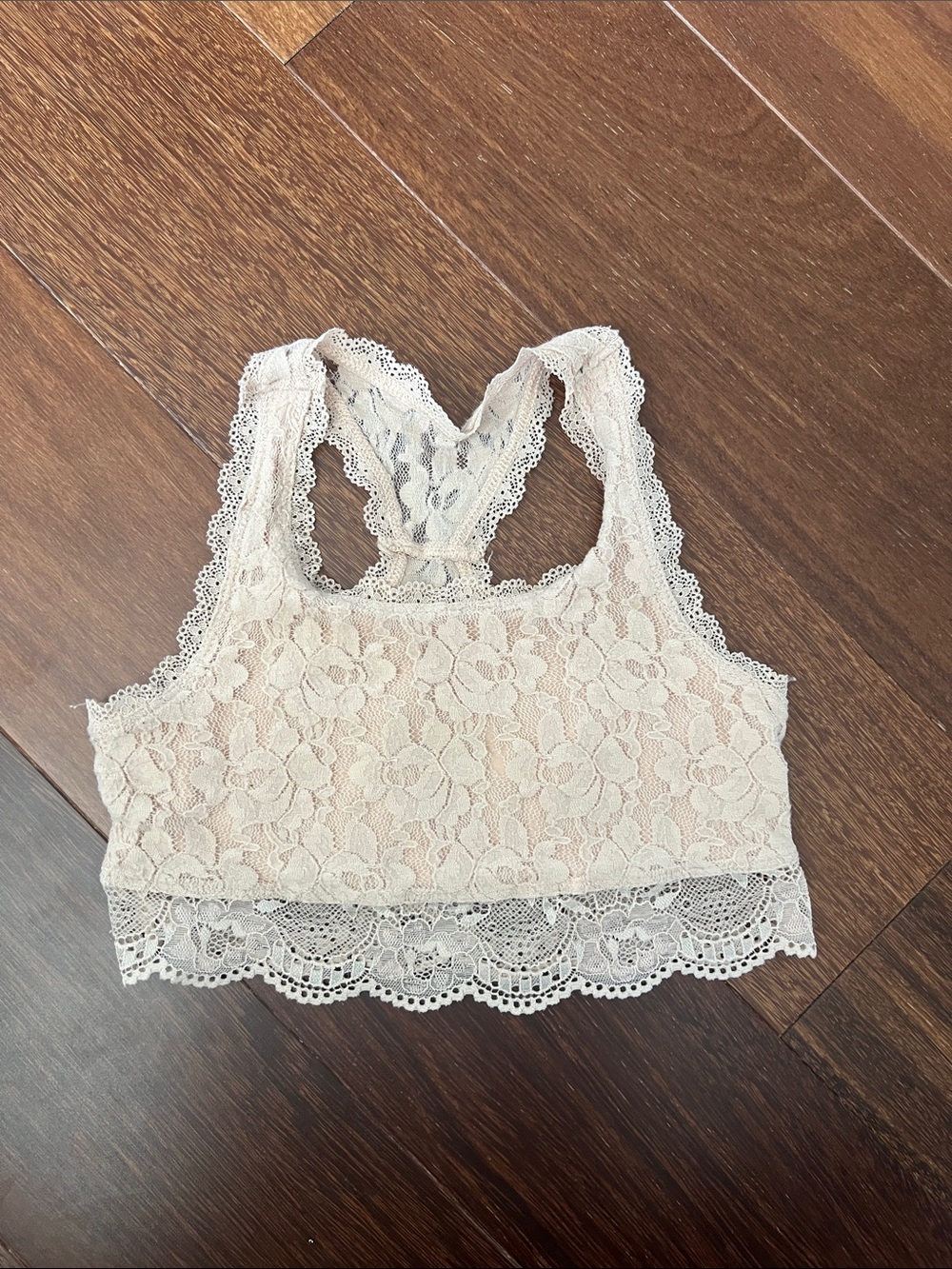 abercrombie kids Lace Racerback Crop Top in Cream
